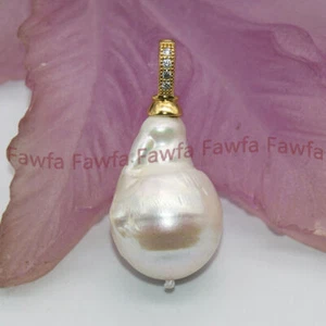 Huge 15x20mm Real Natural White Keshi Baroque Pearl Pendant - Picture 1 of 12