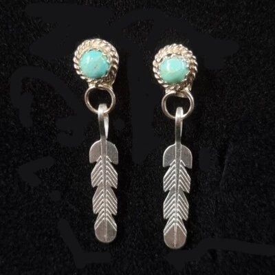 Indianerschmuck Ohrringe Türkis Silberfeder Navajo Esther White Western OR125 - Bild 1 von 3