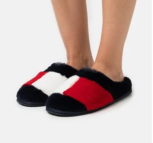 NWT Women's Tommy Hilfiger Fur Padded Flag Home Slippers Sliders 35/36 - Picture 1 of 5