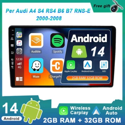 9'' Autoradio Per Audi A4 S4 RS4 B6 B7 RNS-E 2000-2008 CarPlay Android14 GPS DSP - Immagine 1 di 4