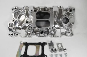 SB Chevy Aluminum Intake Manifold Spread Bore SBC 55-95 305 327 350 V8 Polished - Foto 1 di 2