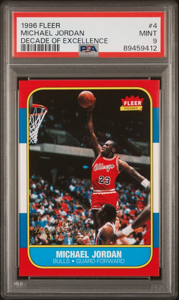 Graded 1996 Fleer Michael Jordan #4 DOE Rookie Reprint Card PSA 9 Mint - Image 1 of 2