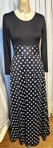 Womens Blk /White Polka Dot L Sleeve Long Jersey Dress Sz S Used - Picture 1 of 8
