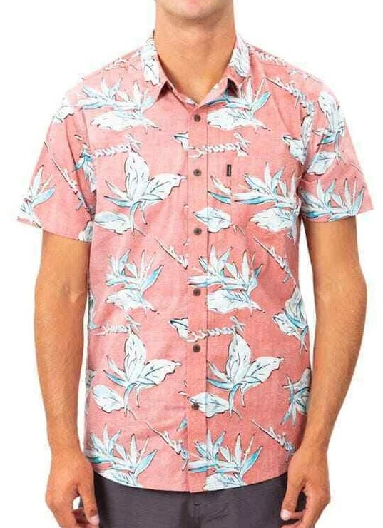 RIP CURL Men's S/S Button-Up Shirt HAWAII FLORAL - 40 Red - Medium - NWT - Image 1 of 1