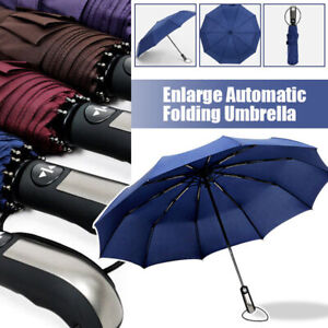 AU Automatic Folding Umbrella Portable Windproof Auto Compact 10 Ribs Fiberglass