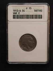 1913*D* TYPE 2 BUFFALO NICKEL  ANACS F 15 SOAP BOX HOLDER FREE SHIP G1548 - Picture 1 of 4