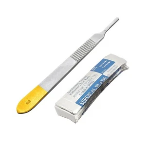 Scalpel Handle #3 Gold Plated With 10  Blade #12 Dental Surgical Instruments - Bild 1 von 3