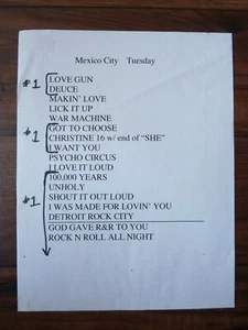 Kiss Band Vintage Stage Tour Concerto Usato Set Lista Città del Messico Con Note #2 - Foto 1 di 1