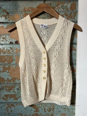 Chaleco suéter vintage de acrílico para mujer/crema/sin mangas con botones Foto 1 de 4
