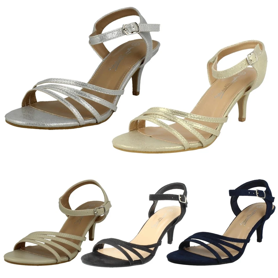 Ladies Anne Michelle Mid Heel Wide Fitting Buckle Evening Dress Sandals F6R042 - Image 1 of 1