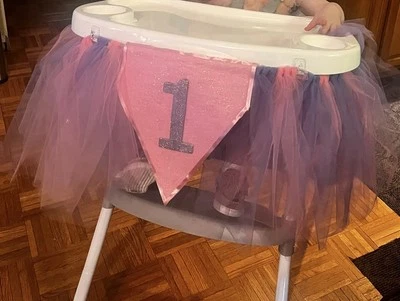 Баннер соответствующий балетной розовый и фиолетовый тюль 1-й день рождения стульчик баннер ручной работы - Изображение 1 из 4