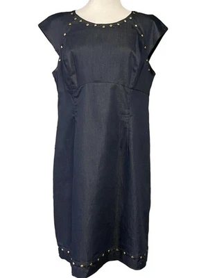Betsey Johnson Dress Womens 14 Blue Studded Denim Sleeveless Shift Party Chic - Image 1 of 4