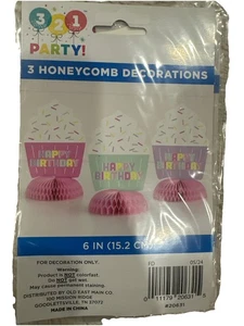 ¡Fiesta 321! Paquete de 3 peines de miel decoraciones de mesa de feliz cumpleaños nuevos - Imagen 1 de 3