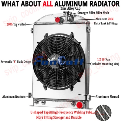 3 Rows Aluminum Radiator+Shroud Fan Fit 1935-1936 Ford Model A GM Chevy V8 NEW Foto 1 de 4