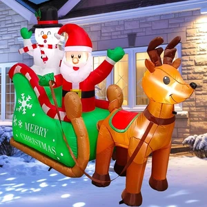 7.2 FT Long Christmas Inflatables Santa Claus on Sleigh with Snowman & Reinde... - Foto 1 di 6