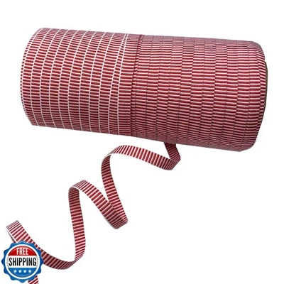 USA | American Made 1/4" Red and White Peppermint Striped Grosgrain Ribbon -  - Image 1 of 2