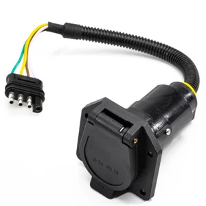 Flat 4 Pin to 7 Way Blade RV Trailer Plug Adapter Tow Truck Light Connector US - Picture 1 of 13