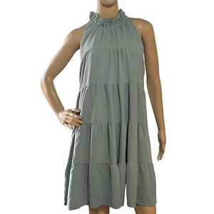 ENTRO Women's Tiered Ruffle High Neck Sleeveless Dress Ties in Back Size M - Picture 1 of 9