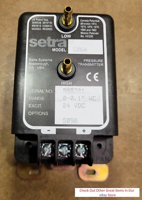 NEW SETRA Model C264 Pressure Transmitter 0-.1" WC 24VDC 4-20mA 264120-13 - Image 1 of 4