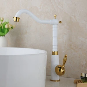 Bathroom Gold Double Vessel Basin Sink Counter Top 1 Handles Mixer Tap Faucet - Afbeelding 1 van 11