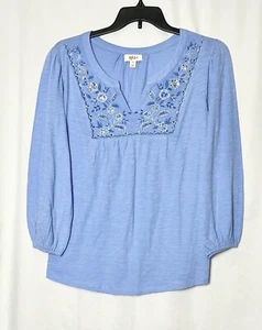 Style & Co Women’s Plus Size Embroidered Split-Neck Top Color Pleasant Peri 1X - Picture 1 of 6