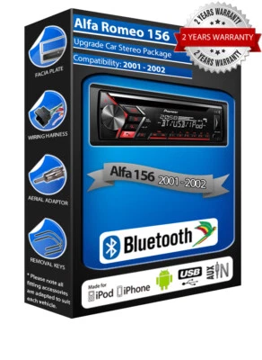 Alfa Romeo 156 Pioneer DEH-S320BT Auto Stereo, USB CD MP3 Aux IN Bluetooth Kit - Immagine 1 di 4