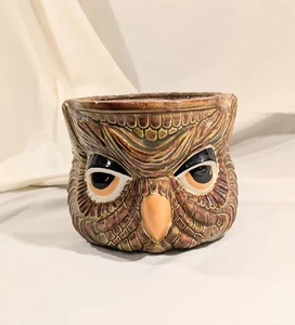 Eule Keramik zweiseitig Übertopf braun Vase doppelseitig Retro handbemalt - Bild 1 von 7