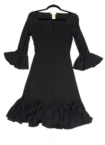 Celine Womens 3/4 Ruffle Sleeve A Line Dress Black Size EUR  38 Fit Flare France - Picture 1 of 12