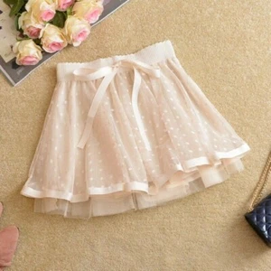 Women Girls Mini Skirt Mesh Bow TUTU Tulle Spotted Polka Dots Lace Puffy - Picture 1 of 15