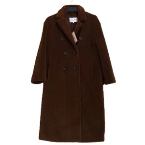 REBECCA MINKOFF WOOL BLEND DOUBLE-BREASTED MID LENGTH BROWN TEDDY COAT Sz- S - Picture 1 of 8