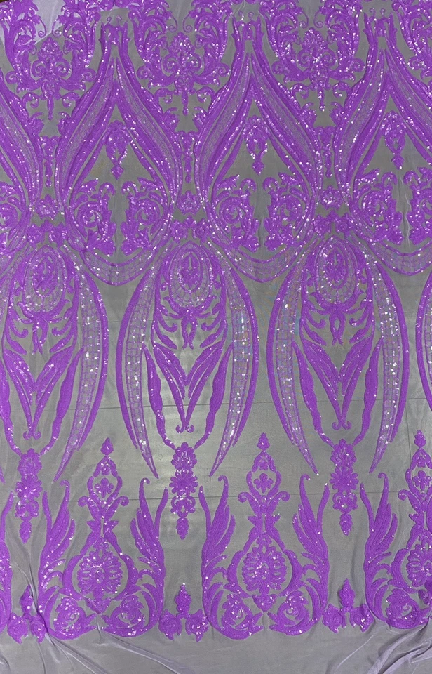 Lilac Victorian Egg/Tulip,  Big Print, Sequin, 4-way Stretch, Fabric 55" - Image 1 of 1