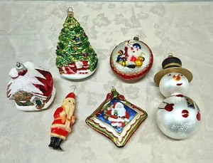 Nice Vintage Art Glass Christmas Ornaments Santa Snowman Set Of 6 - Picture 1 of 17