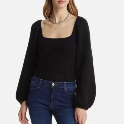 Halogen Womens Pullover Sweater Black Wool Long Bishop Balloon Sleeve Size XS - Image 1 of 4