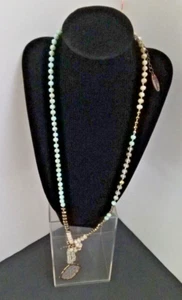 Plunder Necklace Jewelry Blue Glass Pendant Vintage 1980s 24" - Picture 1 of 11