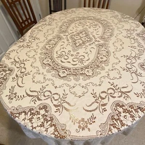 Vintage Large Crochet Tablecloth Crocheted Lace Beautiful Ivory Beige - Picture 1 of 16