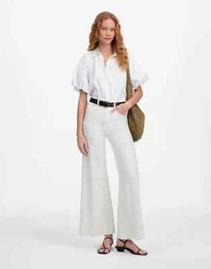 Madewell Womens Flared Wide-Leg Crop Jeans in Pure White Raw Hem 25 NWT - Picture 1 of 12