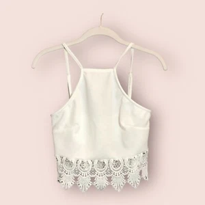 Papaya Women's Lace Trim Crop Halter Top in White - Size Small - Picture 1 of 4