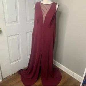 DB Studio burgundy illusion slit front burgundy maxi dress gown bridesmaid 16 - Picture 1 of 7