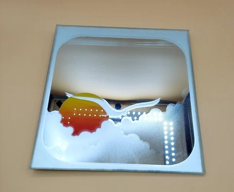 Vintage wall bird seagull over sun frosted Painted Mirror retro sky clouds art Cover