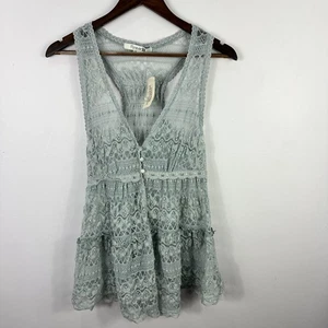 Forever 21 Top Mujer L Gris Salvia Encaje Coqueta Fairycore Romántico Cottagecore - Imagen 1 de 7