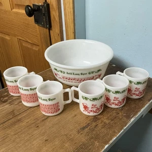 Hazel Atlas Vintage 1940 Tom & Jerry Auld Lang Syne 7-Pc Bowl & Mug Set - Picture 1 of 12