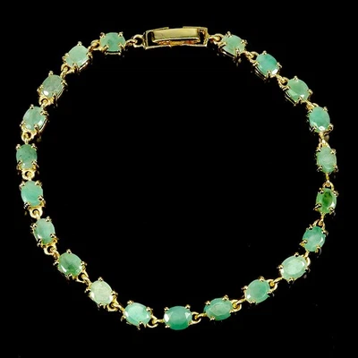 925 Sterling Silver Bracelet Oval Emerald 5x4mm Natural Gemstone Jewelry 7.5in - Image 1 of 4