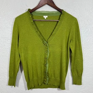 J Crew Cardigan Sweater S Cotton Silk Ruffle Feminine Luxury Old Money Capsule - Picture 1 of 11