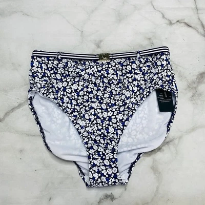Pantalones de bikini LRL RALPH LAUREN Ditzy cintura alta con cinturón azul blanco 10 adelgazantes Foto 1 de 4