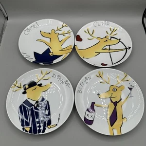 Pottery Barn Reindeer Appetizer Plates (2003) Set of 4 - Picture 1 of 9