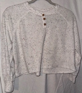 Old Navy Girls Large Speckled Henley Waffle Knit Crop Top Long Sleeve - Picture 1 of 6