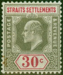 Straits Settlements 1906 30c Grey & Carmine SG134b Chalk Fine VLMM - Picture 1 of 1