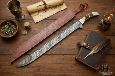 HUNTEX Handmade Damascus Blade, Deer Antler Hilt, 75cm Japanese Sabre ShortSword - Image 1 of 4