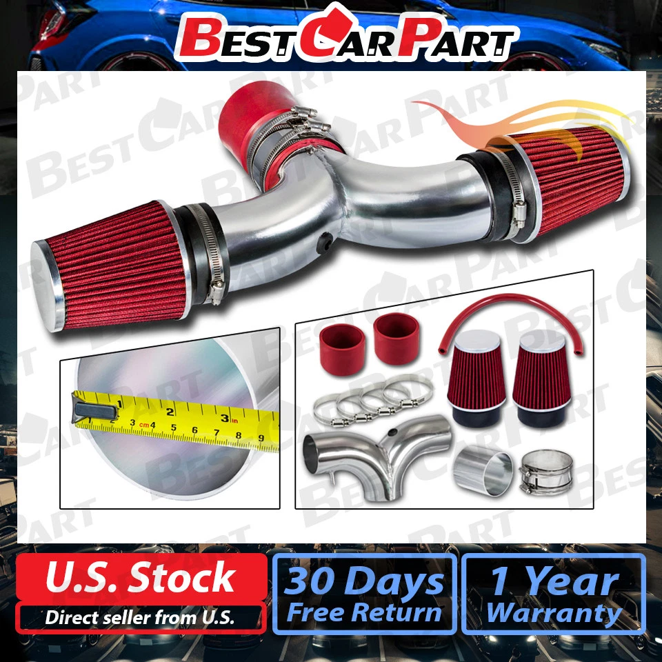 BCP красный для 2007-2008 Chrysler Aspen 5,7 л HEMI V8 двойной двойной двойной воздухозаборник + фильтр - Изображение 1 из 4