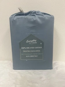 Everyday Home Trident 100% Organic Cotton 4 Pc Sheet Set King In Blue New $190 - Picture 1 of 2